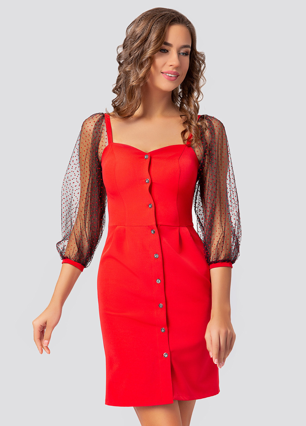 Красное коктейльное платье футляр Azuri однотонное