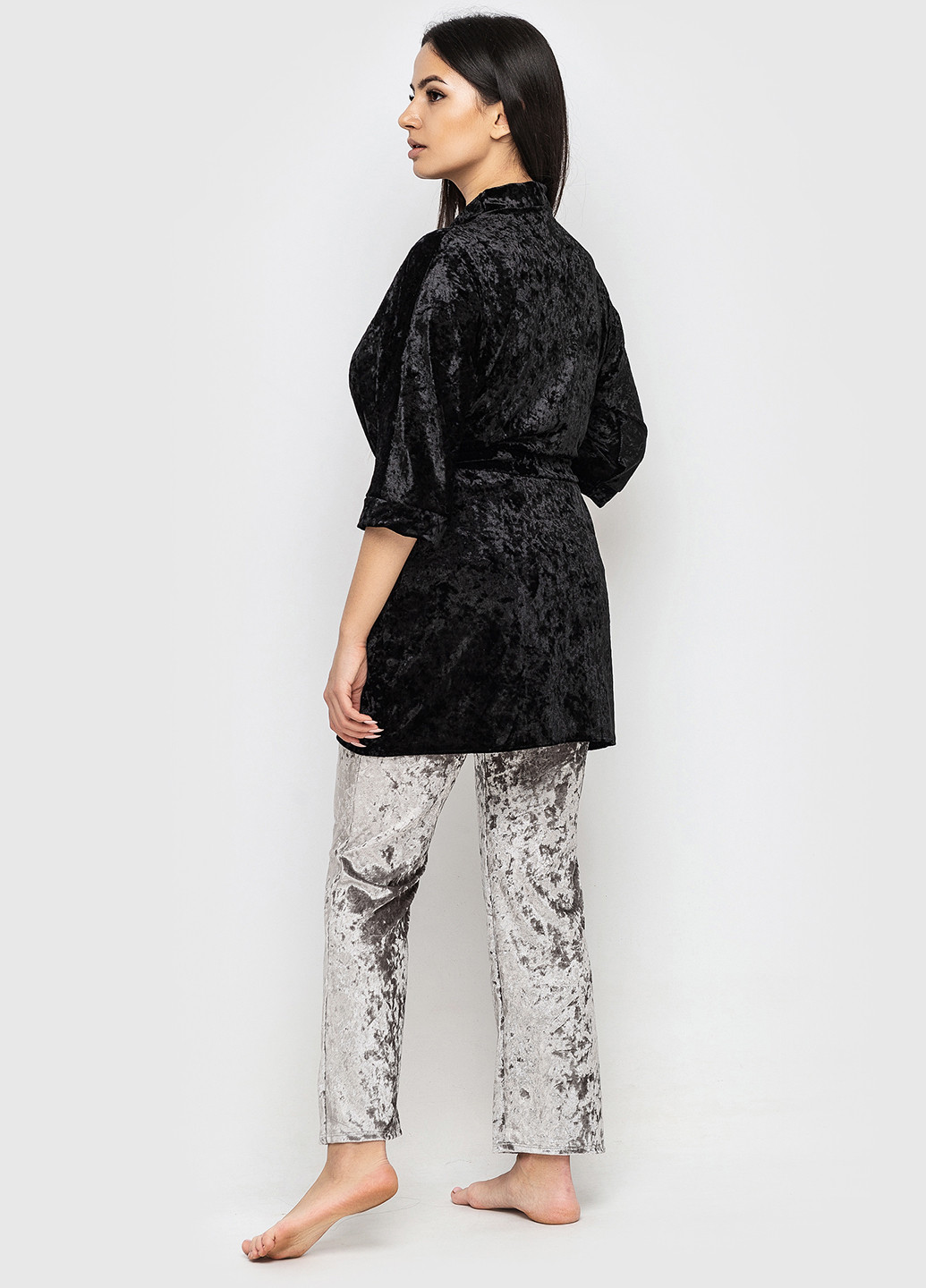 Чорний демісезонний комплект (майка, штани, халат) Ghazel
