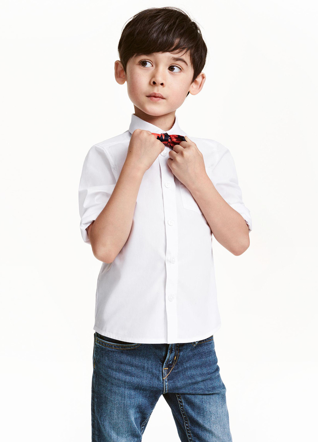 Белая классическая рубашка однотонная H&M с коротким рукавом