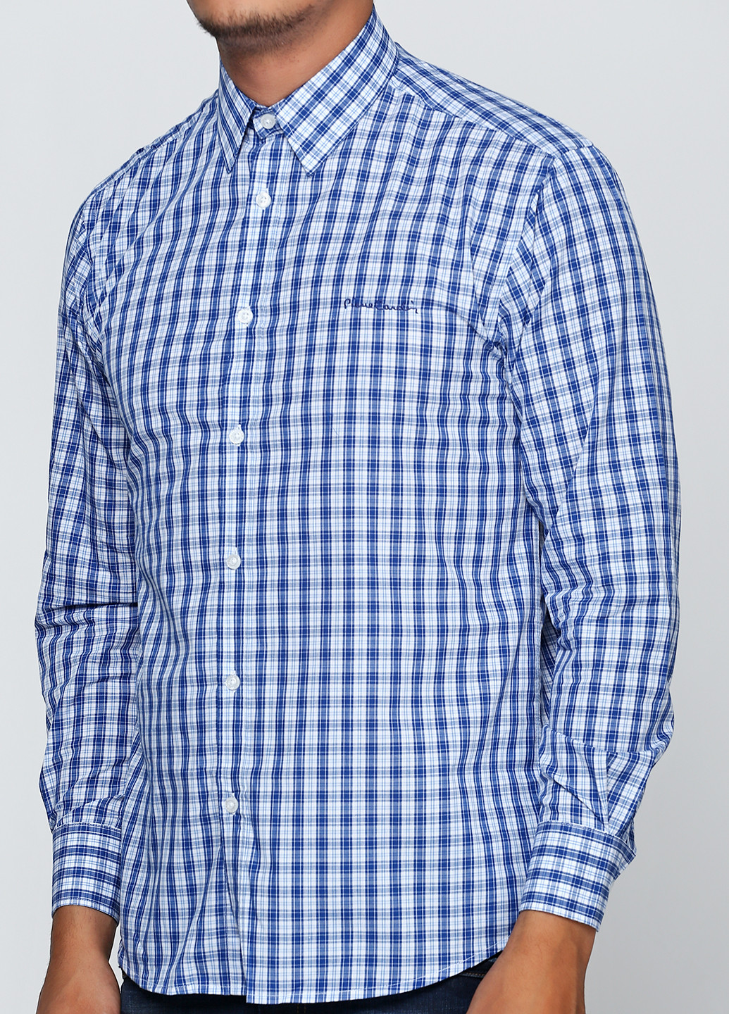 Синяя кэжуал рубашка в клетку Pierre Cardin с длинным рукавом