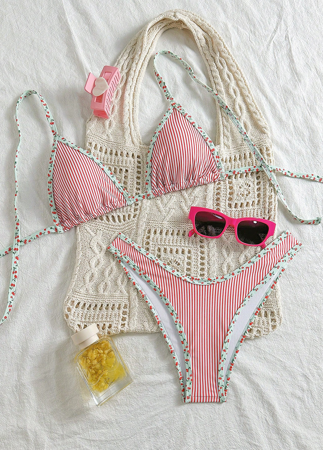 Комбинированный летний купальник (лиф, трусики) бикини, халтер, раздельный SHEIN