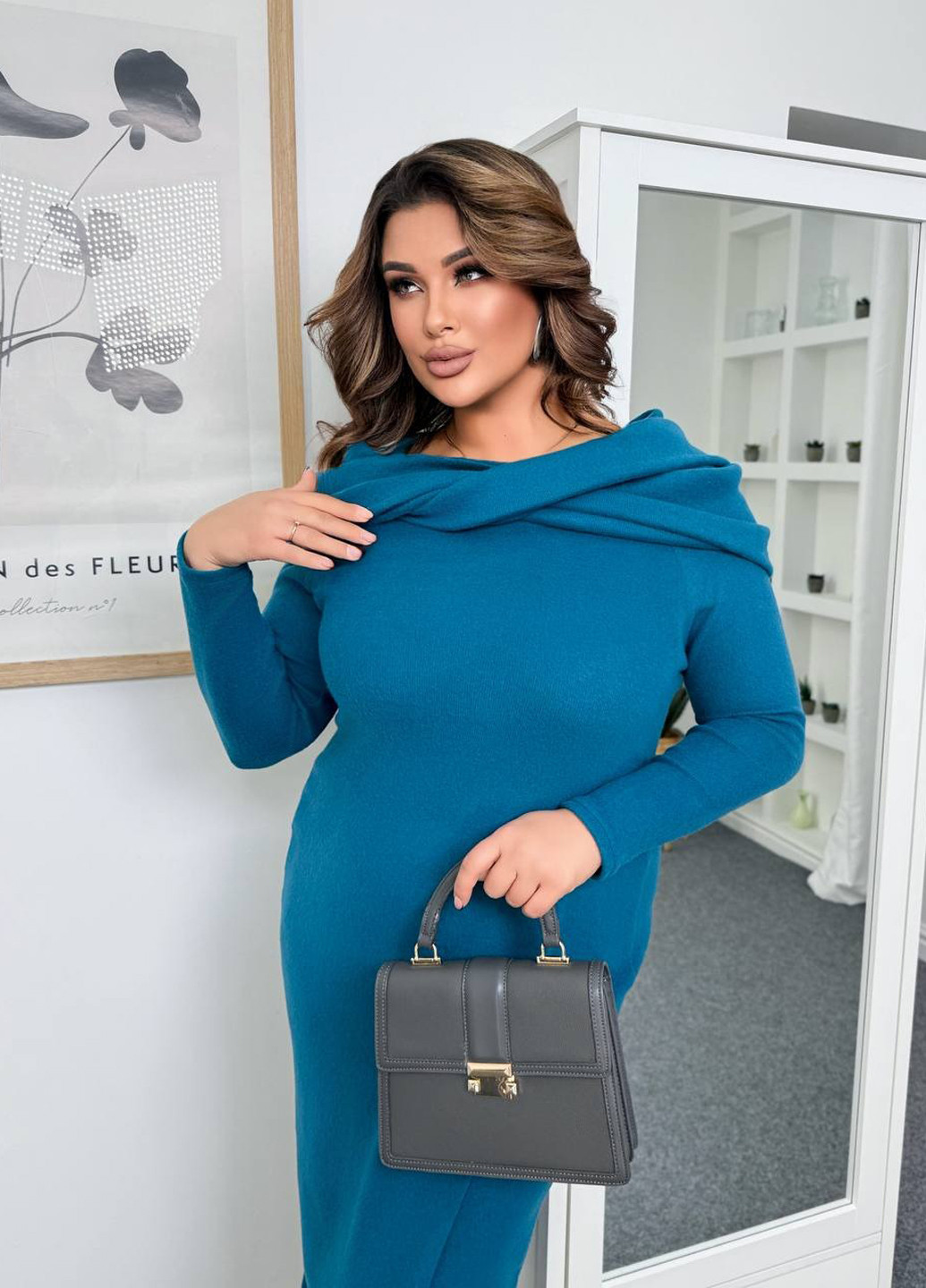 Темно-бірюзова кежуал сукня сукня светр No Brand однотонна