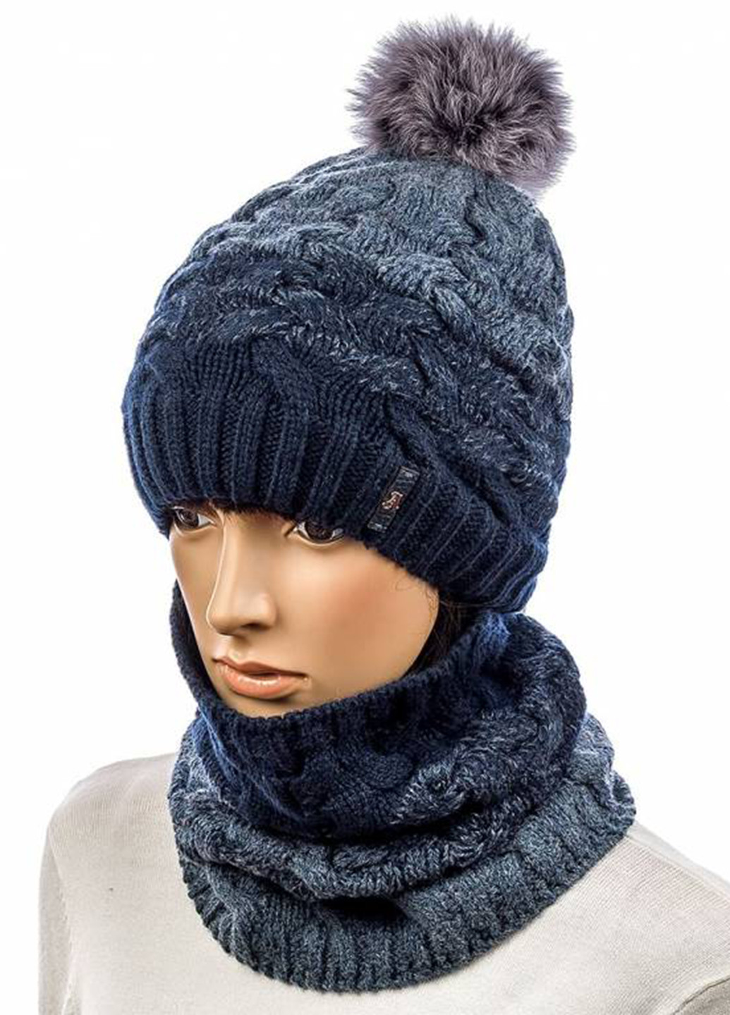 Темно-синий зимний комплект (шапка, шарф-снуд) Atrics