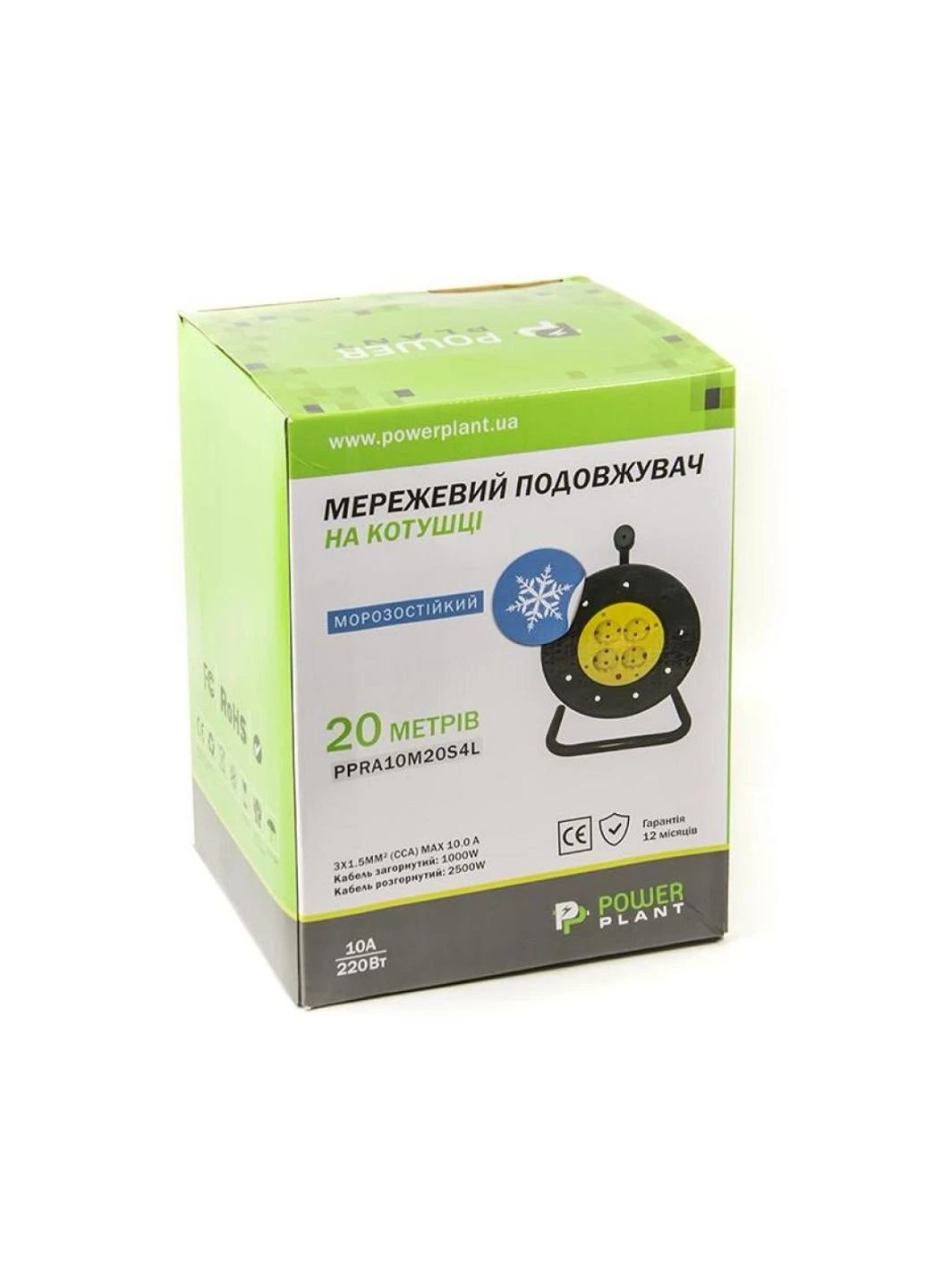 Подовжувач мережі на котушці 20 м, 4 розетки, морозостійкий (JY-2002/20) (PPRA10M20S4L) PowerPlant (251409932)