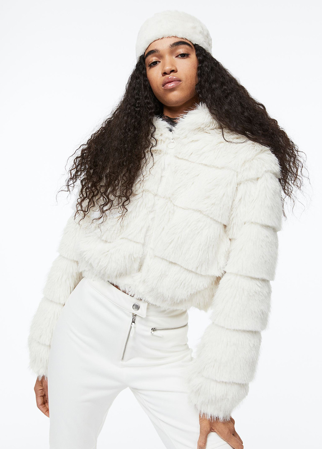 Молочна демісезонна куртка зі штучного меху H&M