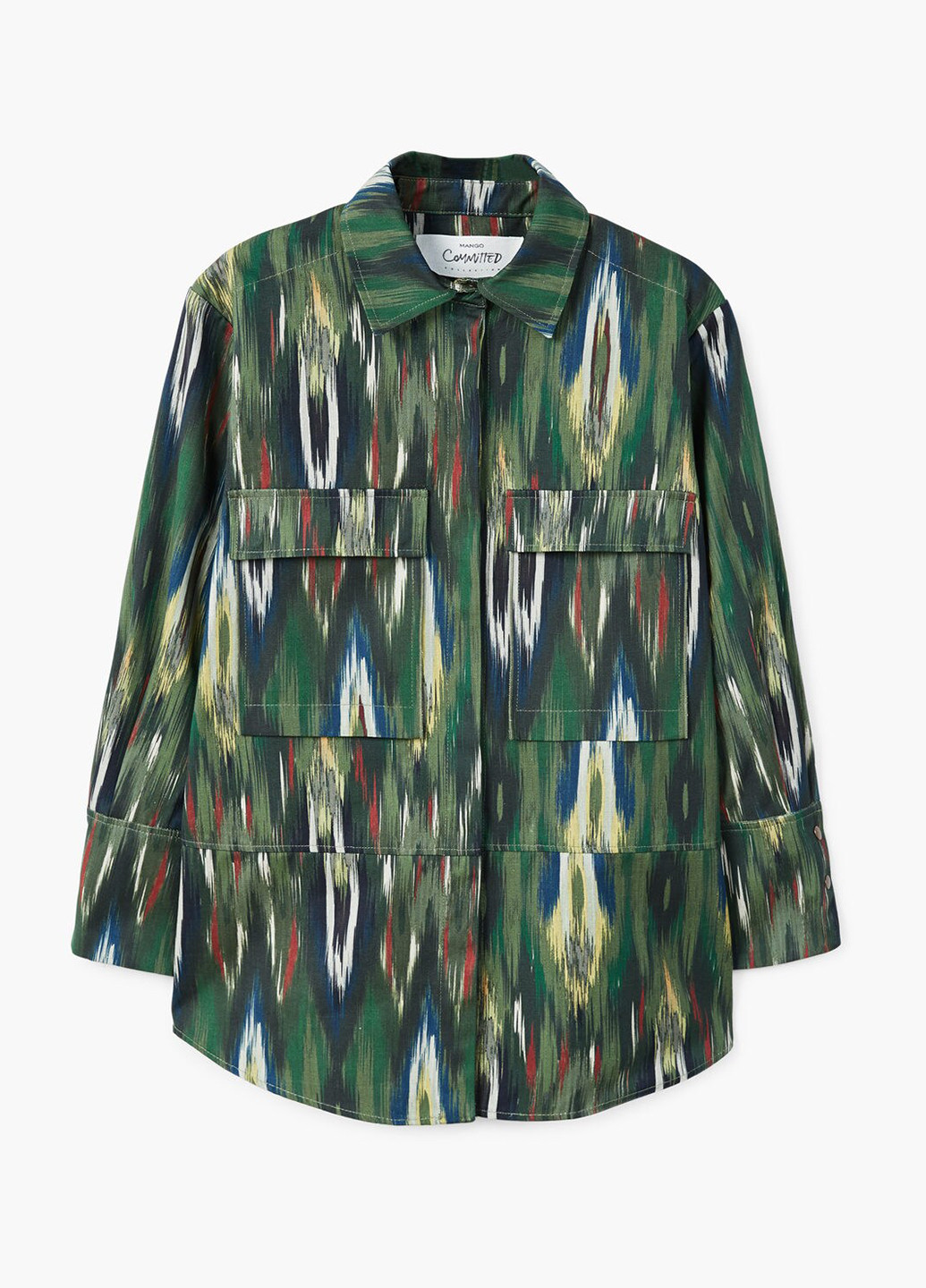 Оливковковая (хаки) кэжуал рубашка с абстрактным узором Mango