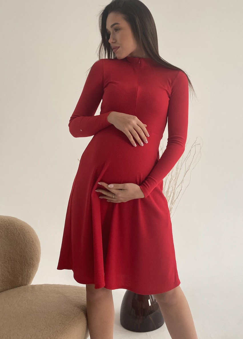 Красное кэжуал красное платье для беременных и кормящих мам трикотажное приталенного кроя To Be однотонное