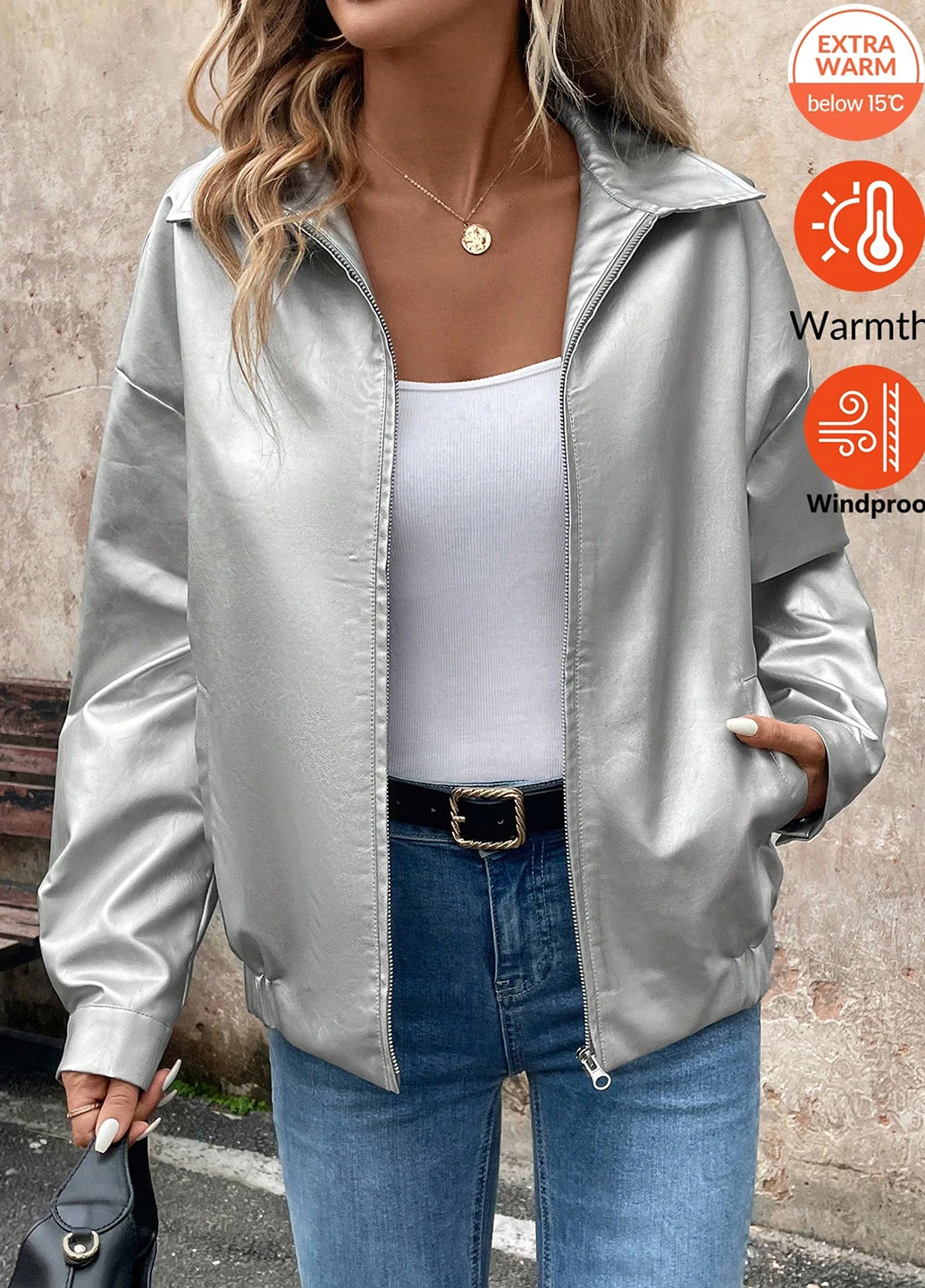 Серебряная демисезонная куртка SHEIN