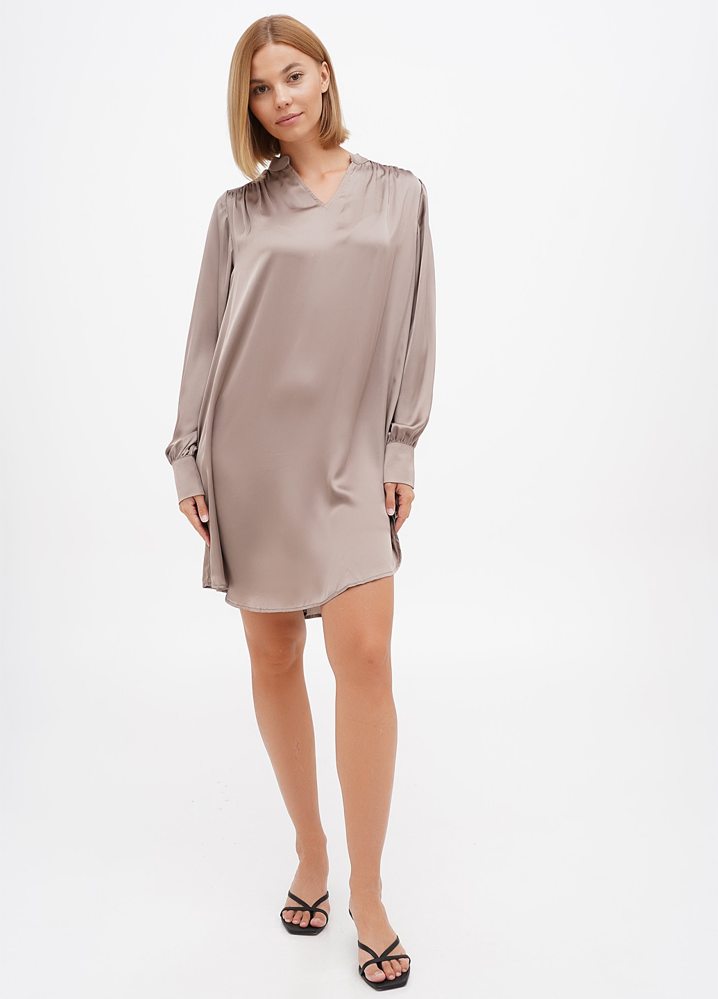 Темно-бежевое кэжуал платье а-силуэт, рубашка Lascana однотонное