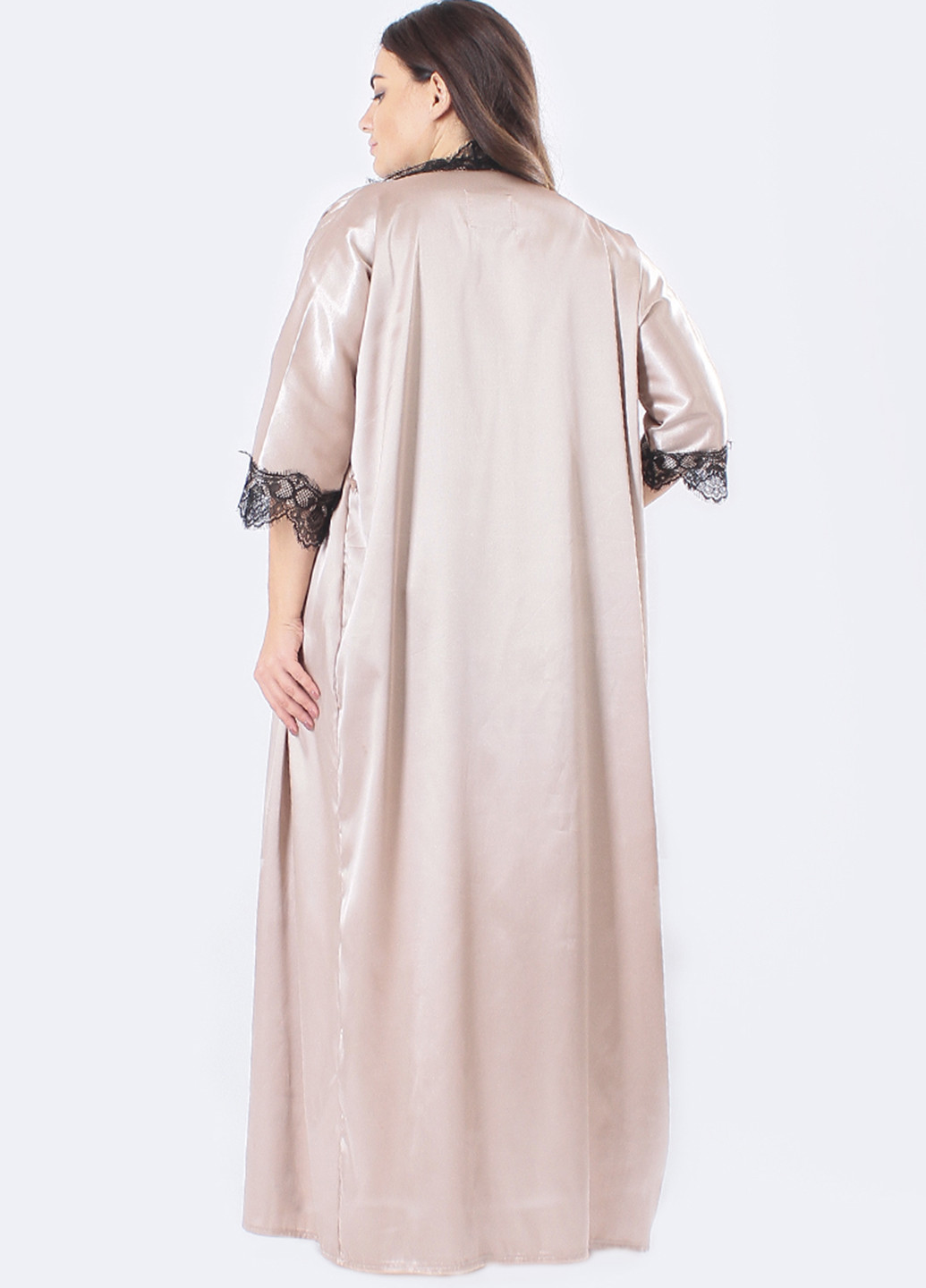 Світло-бежевий демісезонний комплект (топ, шорти, халат) Ghazel