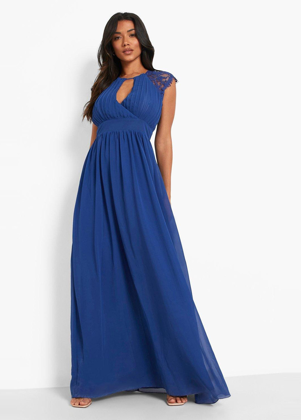 Синее вечернее платье на запах, с открытой спиной, в греческом стиле Boohoo однотонное