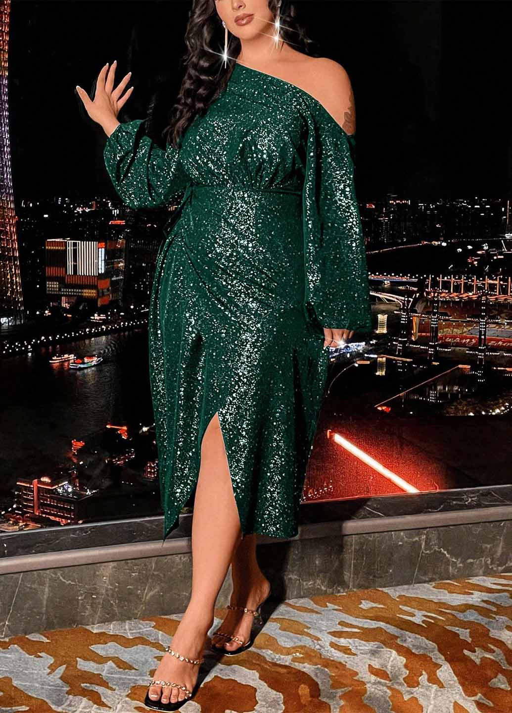Темно-зеленое праздничный, вечернее платье на запах, футляр SHEIN однотонное