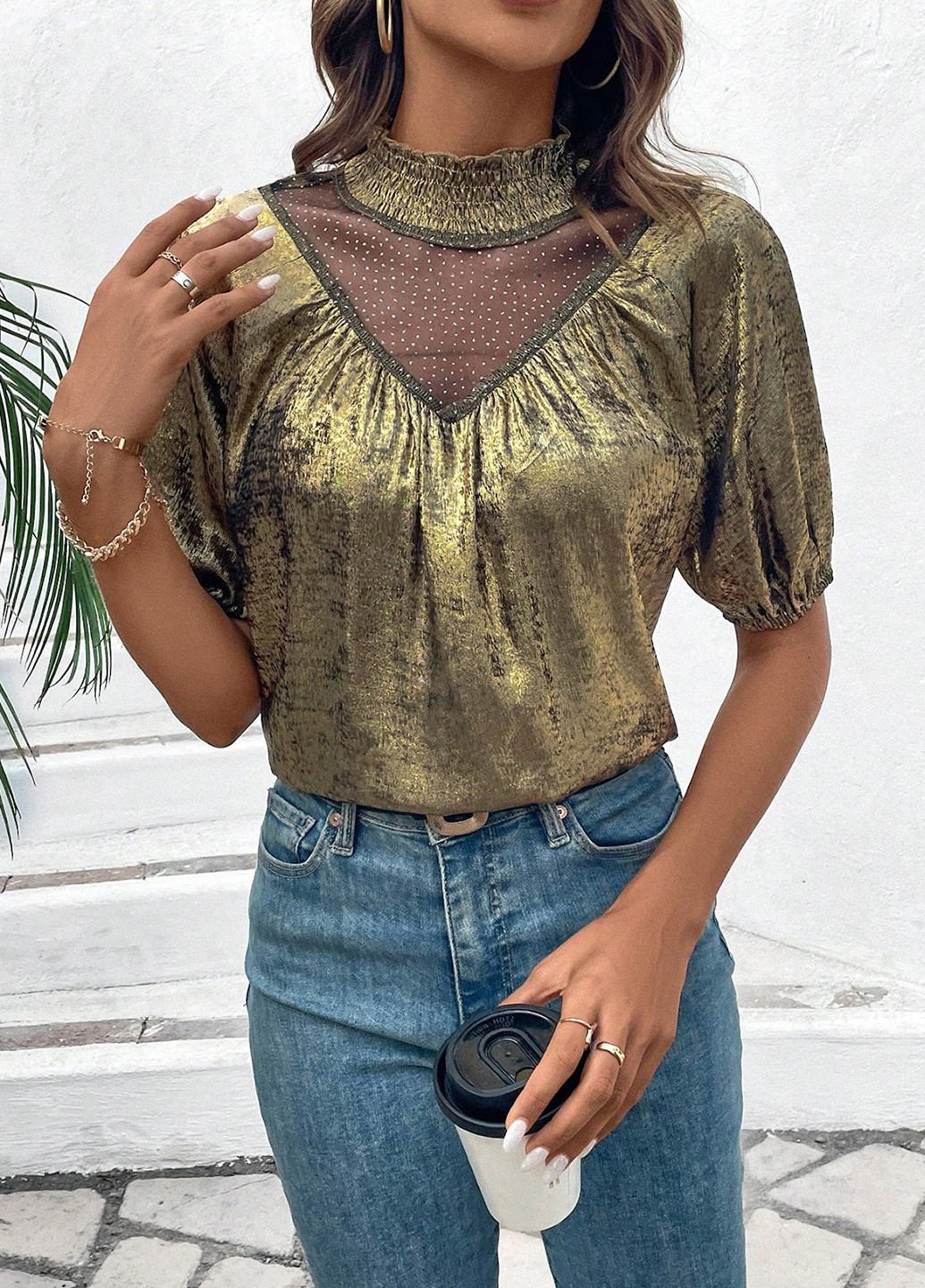 Темно-золотиста блуза SHEIN