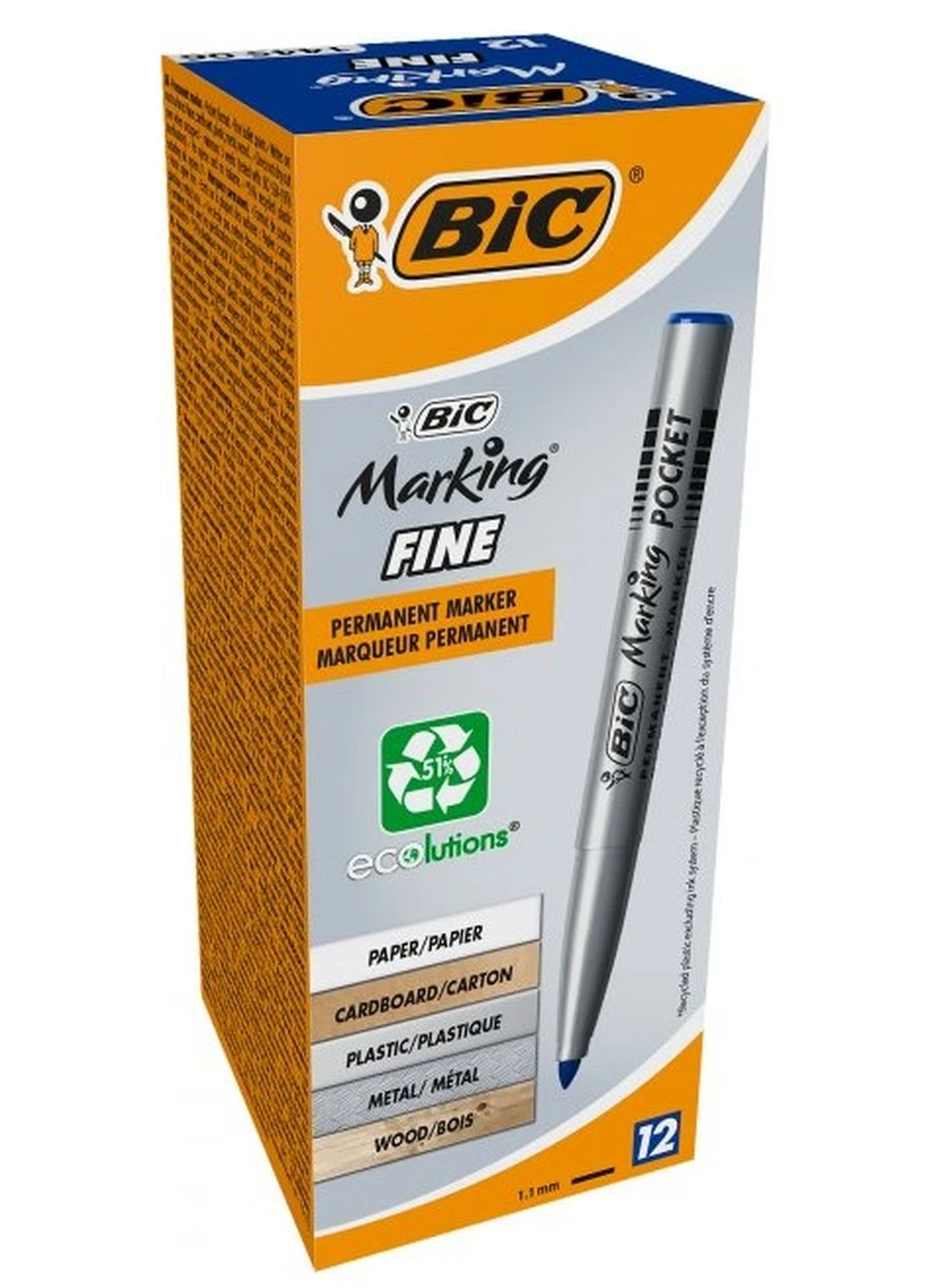 Набор маркеров перманентных 1.1 мм 12 шт Синих Bic (249003601)