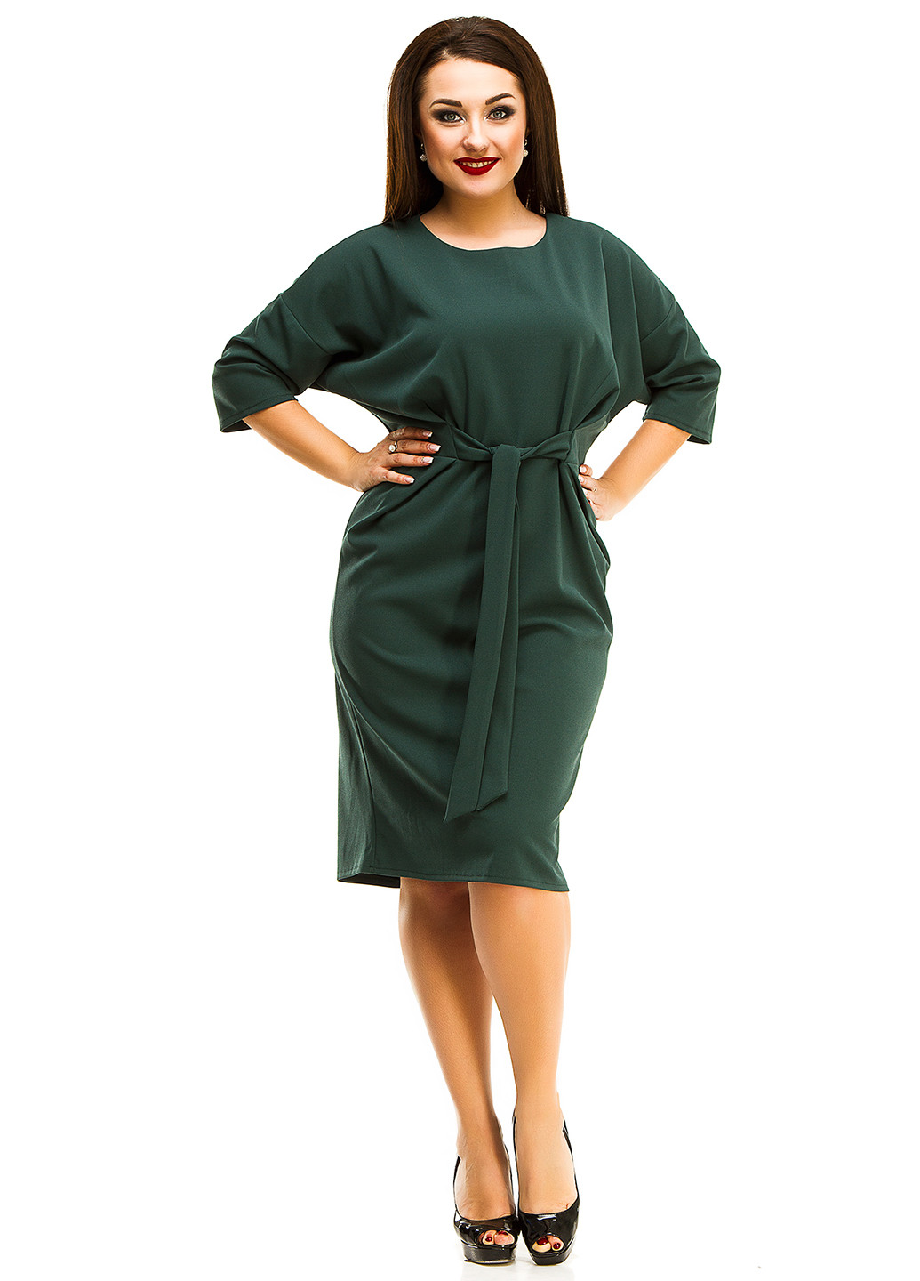 Темно-зеленое деловое платье Lady Style однотонное
