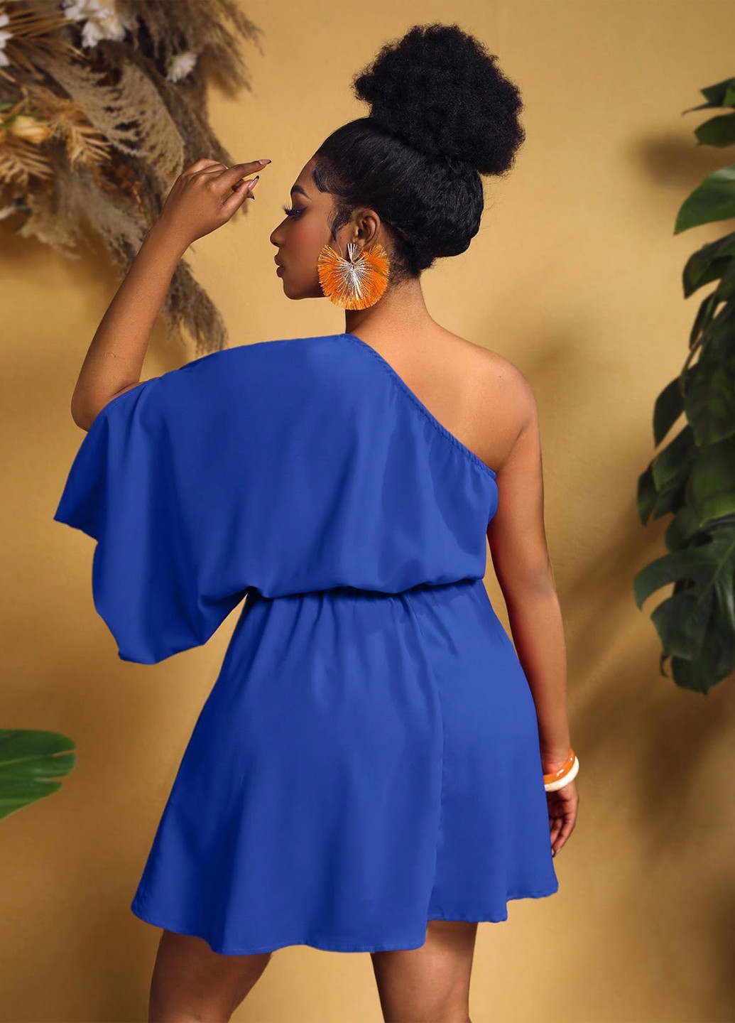 Синя кежуал, коктейльна сукня на одне плече SHEIN однотонна