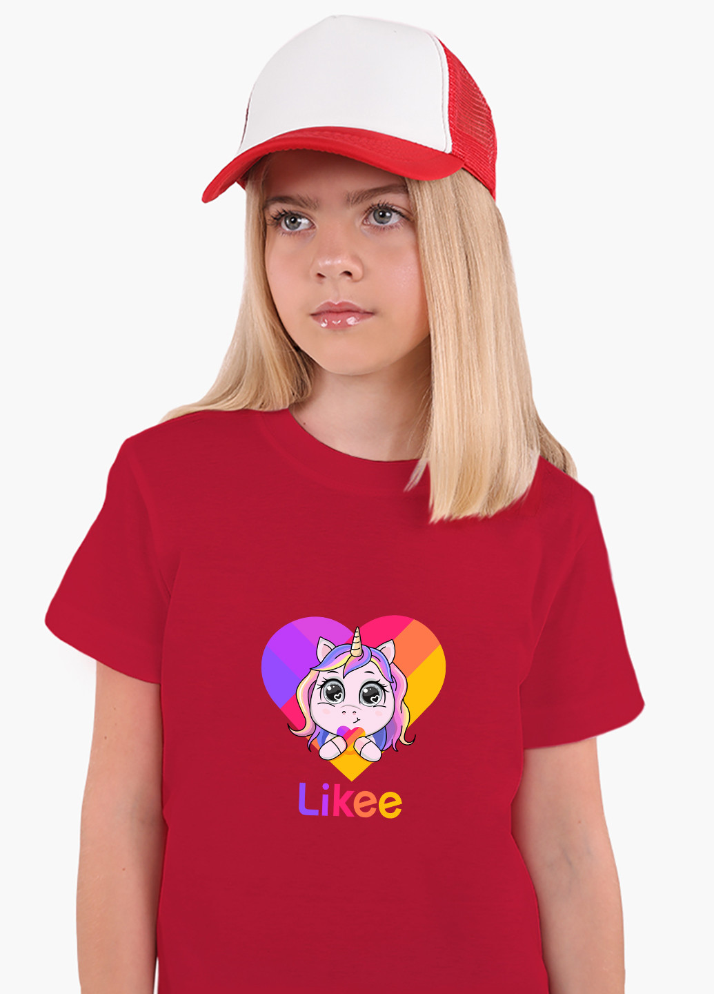 Красная демисезонная футболка детская лайки единорог (likee unicorn)(9224-1593) MobiPrint
