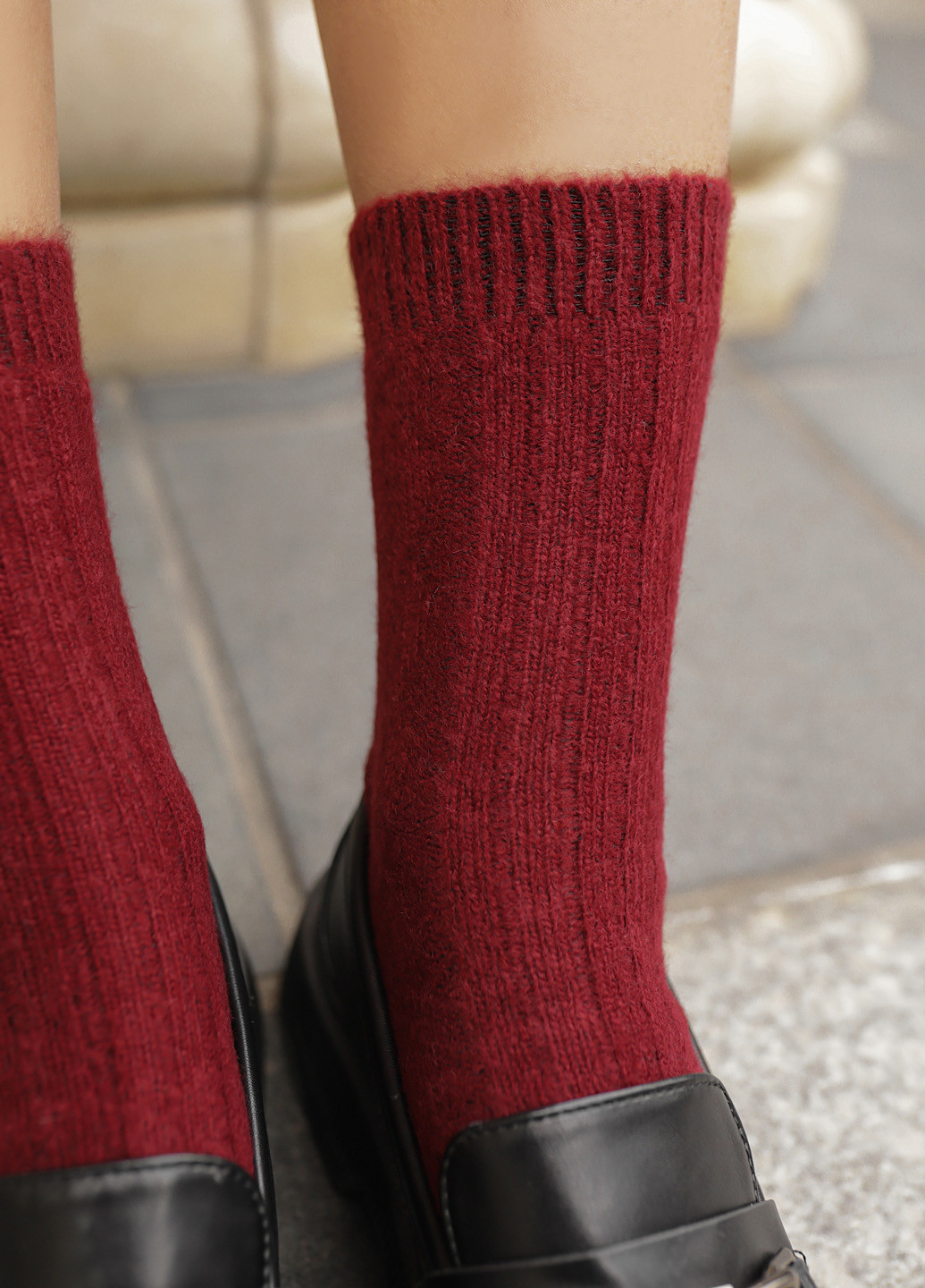 Бордові шкарпетки із вовни мериноса Mo Ko Ko Socks (253412751)