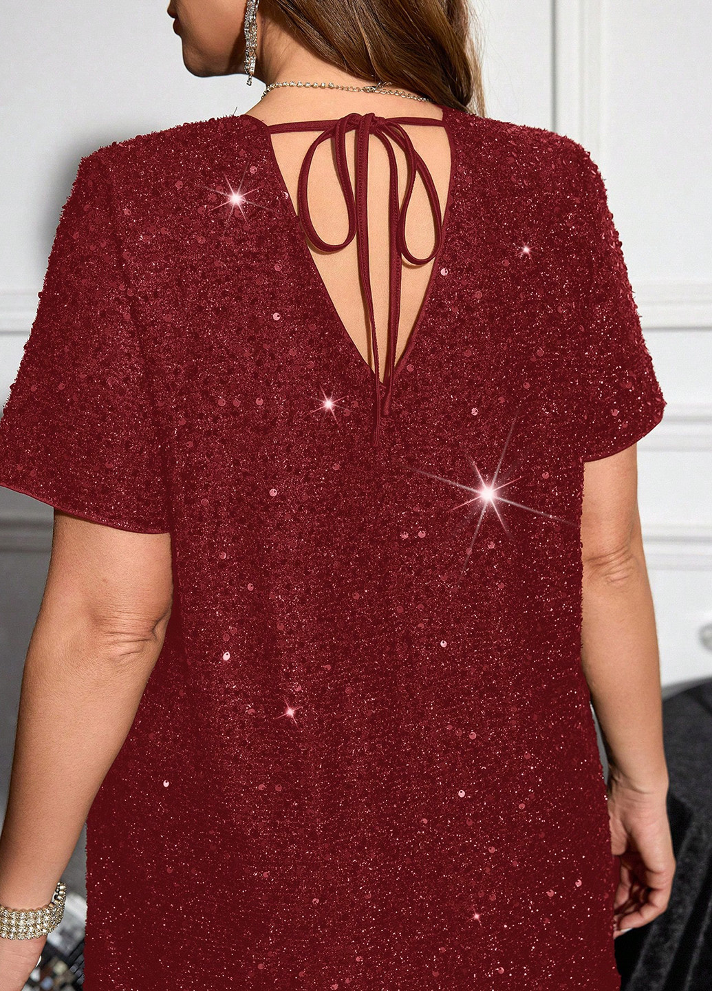 Бордова коктейльна сукня а-силует SHEIN однотонна