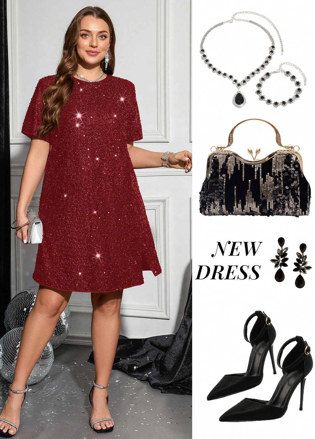 Бордова коктейльна сукня а-силует SHEIN однотонна