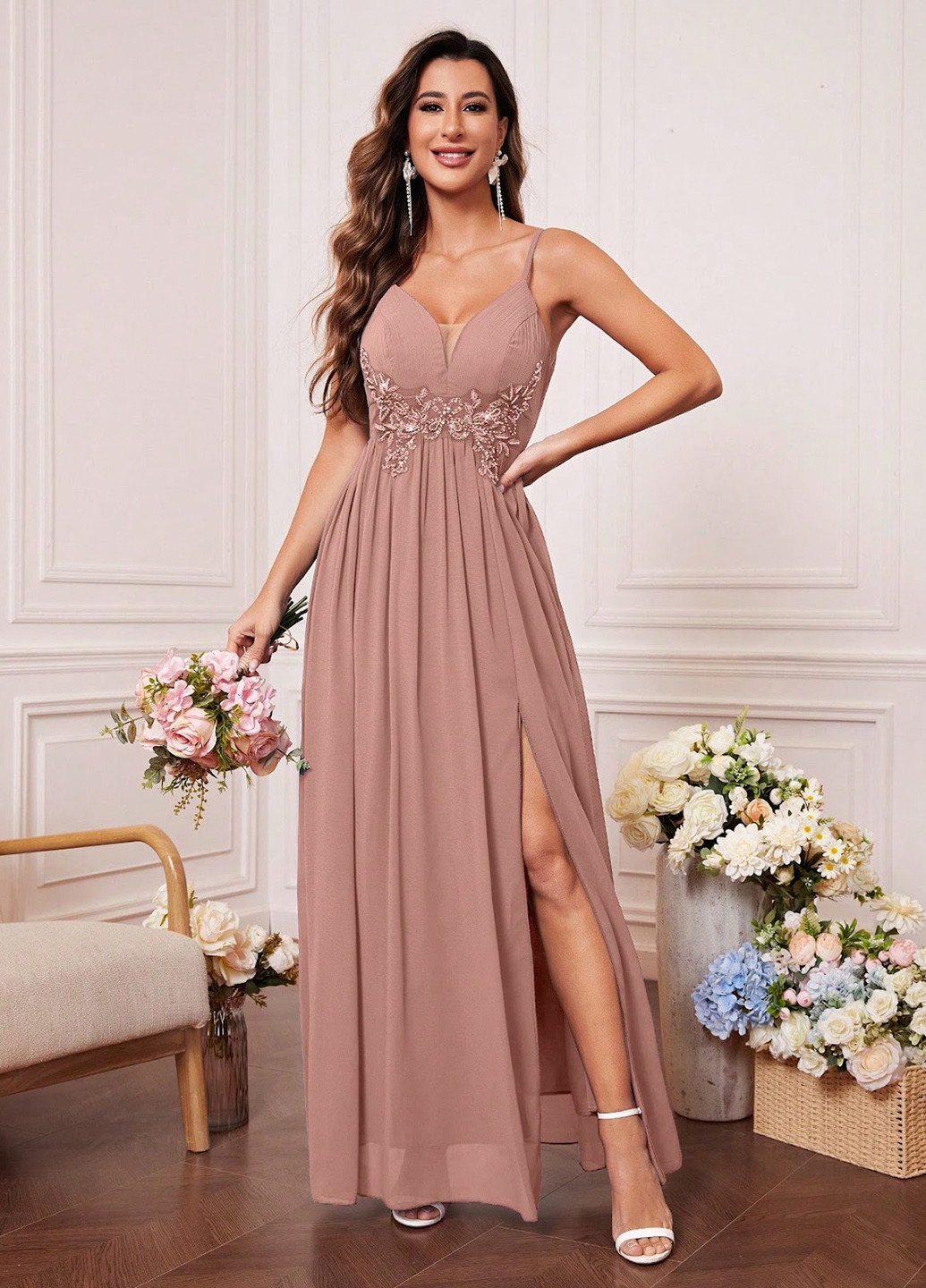 Кавова святковий сукня а-силует SHEIN однотонна