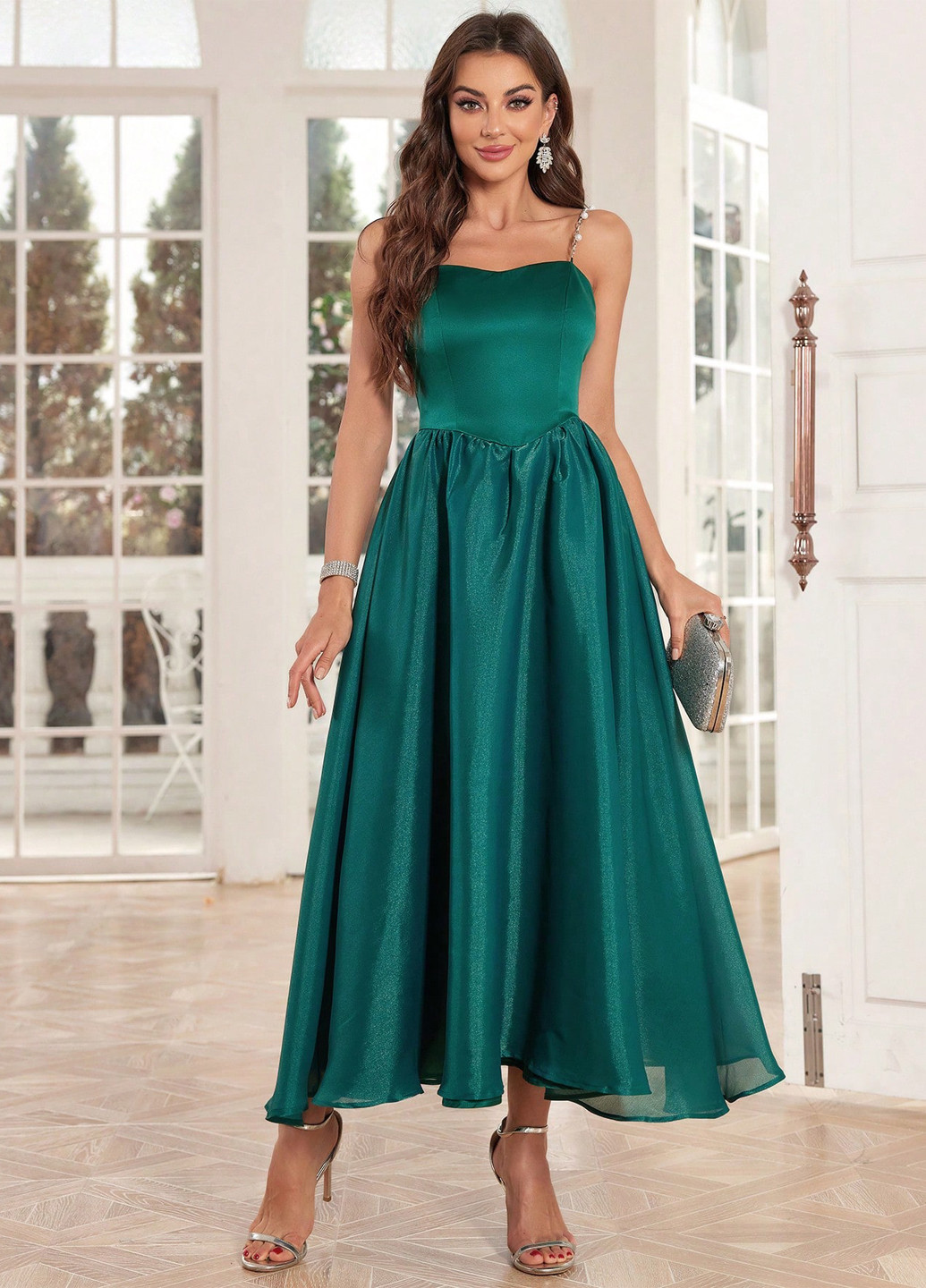 Морской волны праздничный платье с пышной юбкой SHEIN однотонное