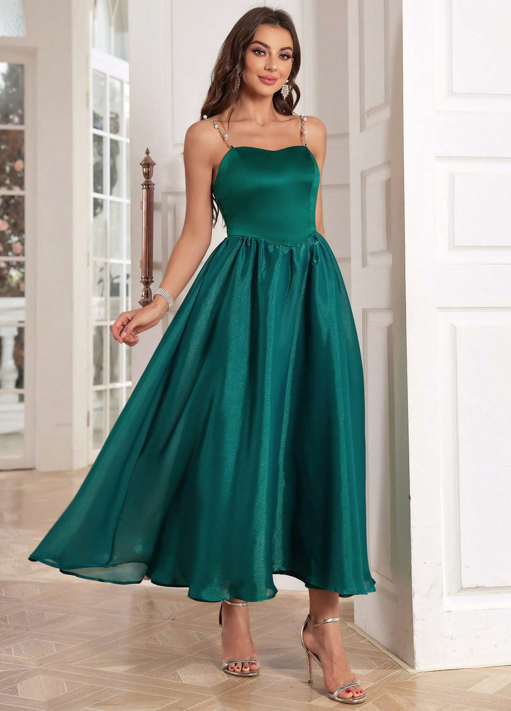 Морской волны праздничный платье с пышной юбкой SHEIN однотонное