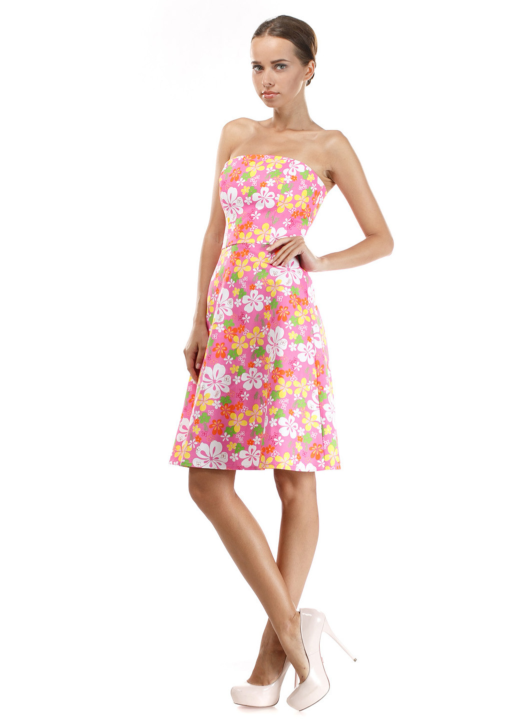 Розовое кэжуал платье клеш Bon-Ion Design Studio с цветочным принтом