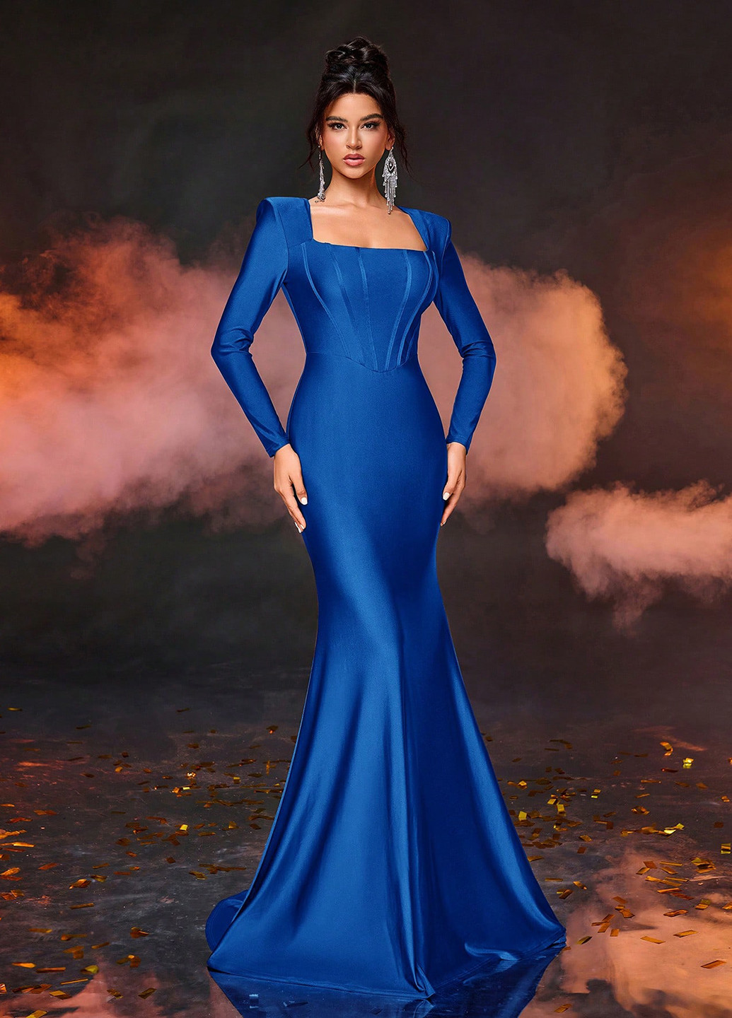 Синее вечернее платье годе SHEIN однотонное