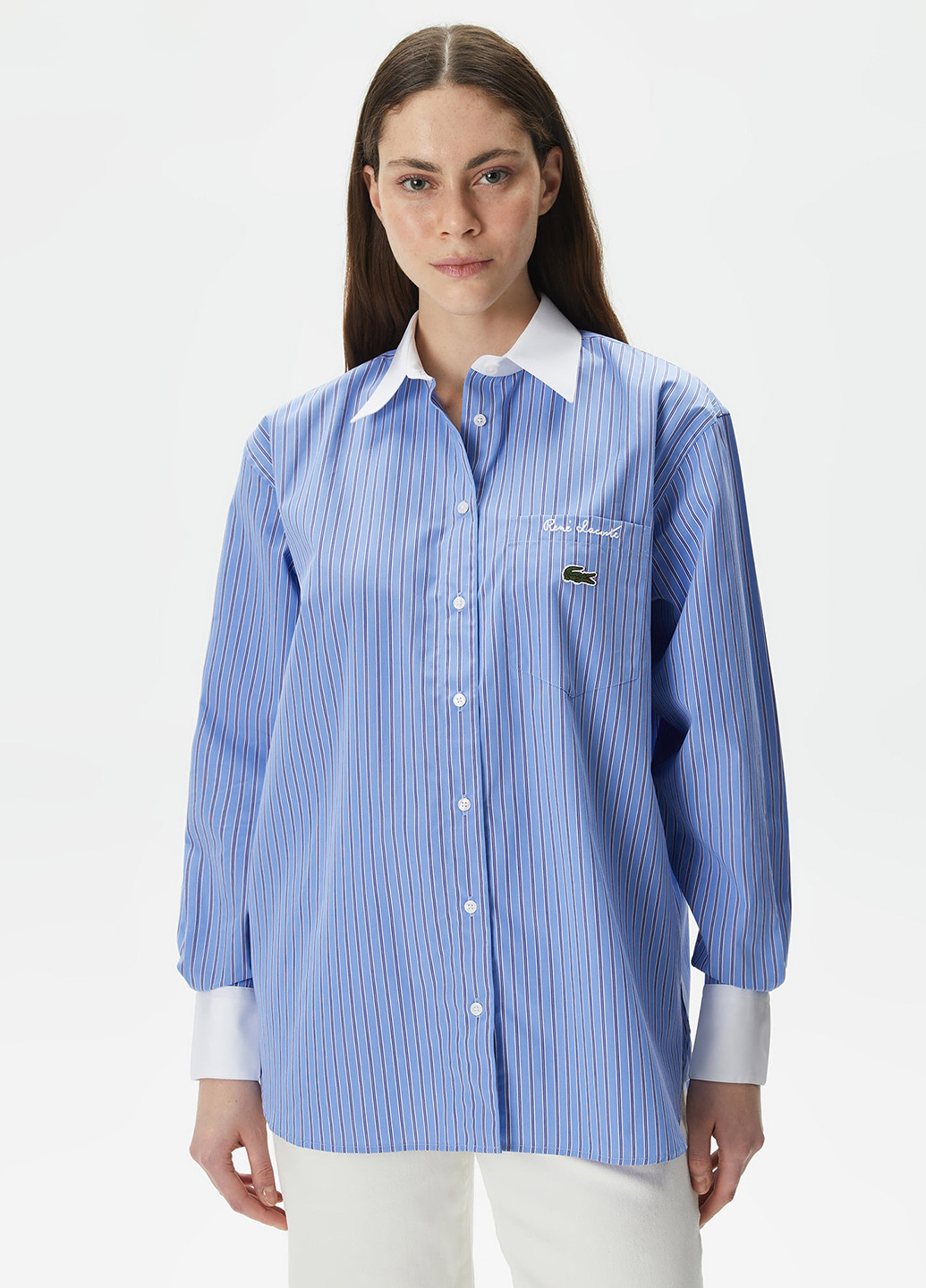 Голубой кэжуал рубашка в полоску Lacoste