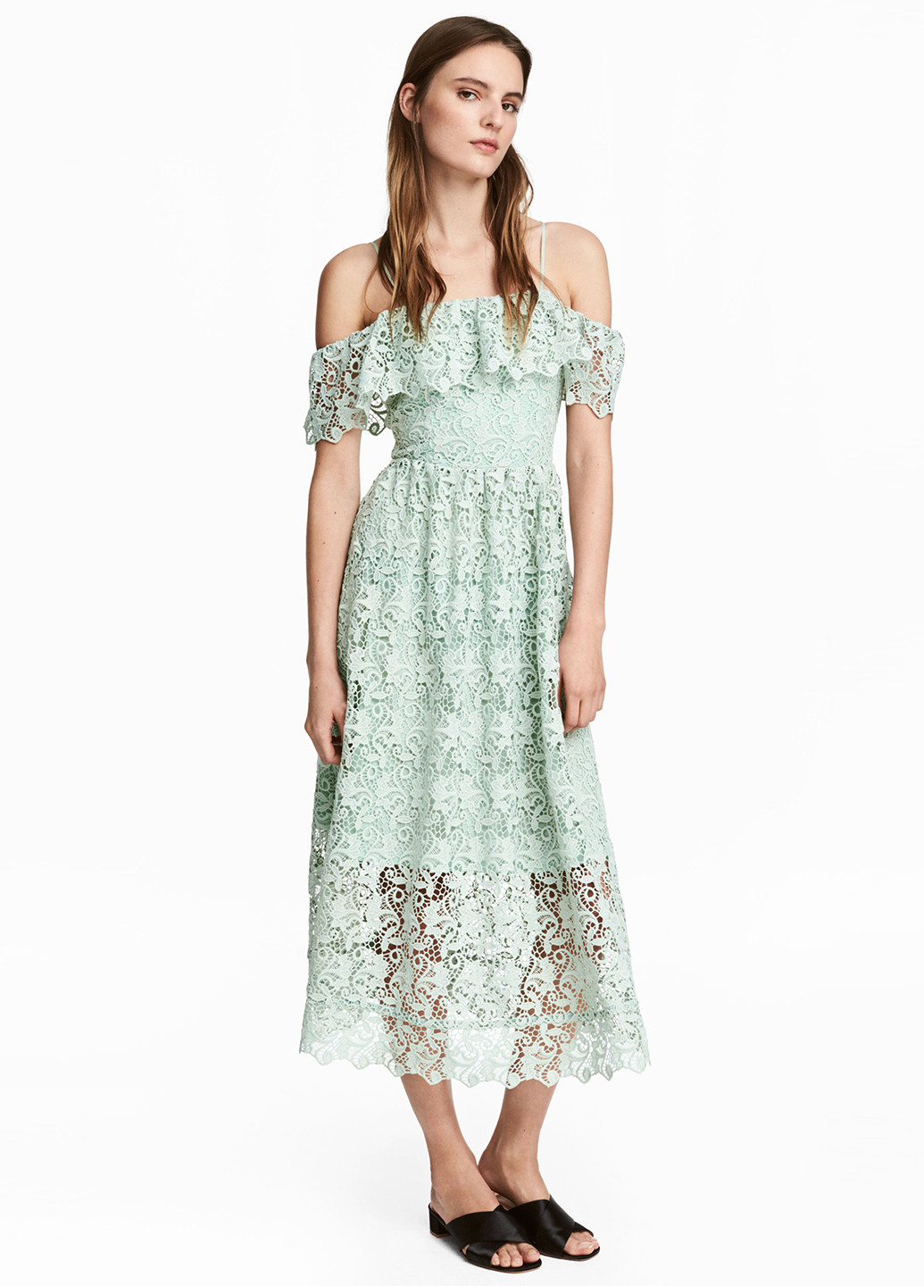 Мятное кэжуал платье а-силуэт H&M с цветочным принтом