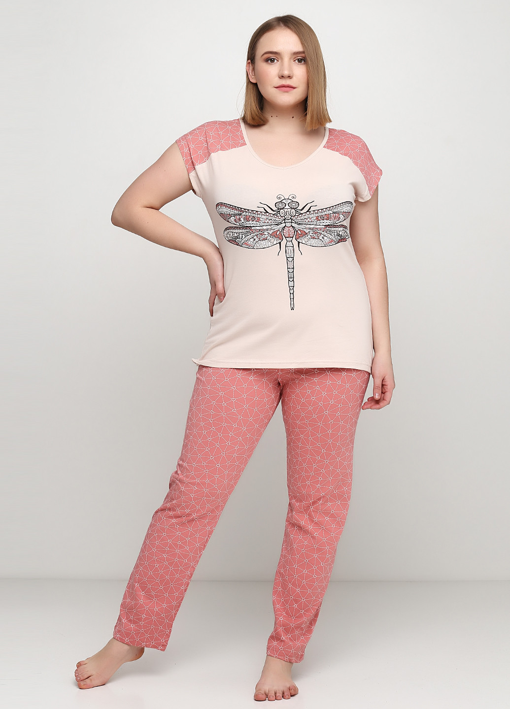 Персиковая всесезон пижама (футболка, брюки) футболка + брюки Sexen