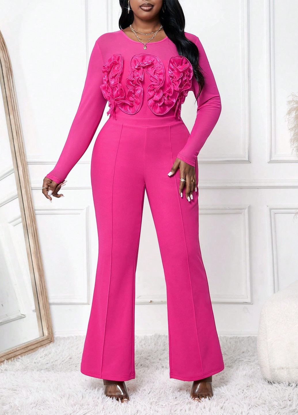 Комбинезон SHEIN комбинезон-брюки однотонный розовый кэжуал полиэстер