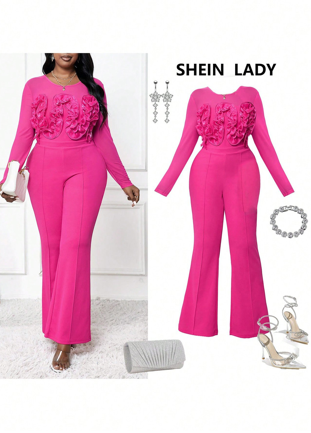 Комбинезон SHEIN комбинезон-брюки однотонный розовый кэжуал полиэстер