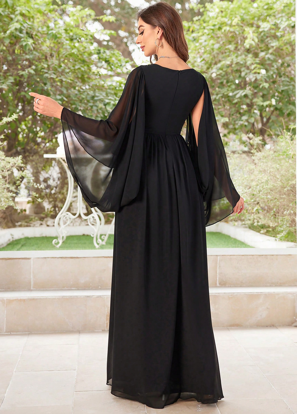 Черное вечернее платье клеш, в стиле ампир SHEIN однотонное