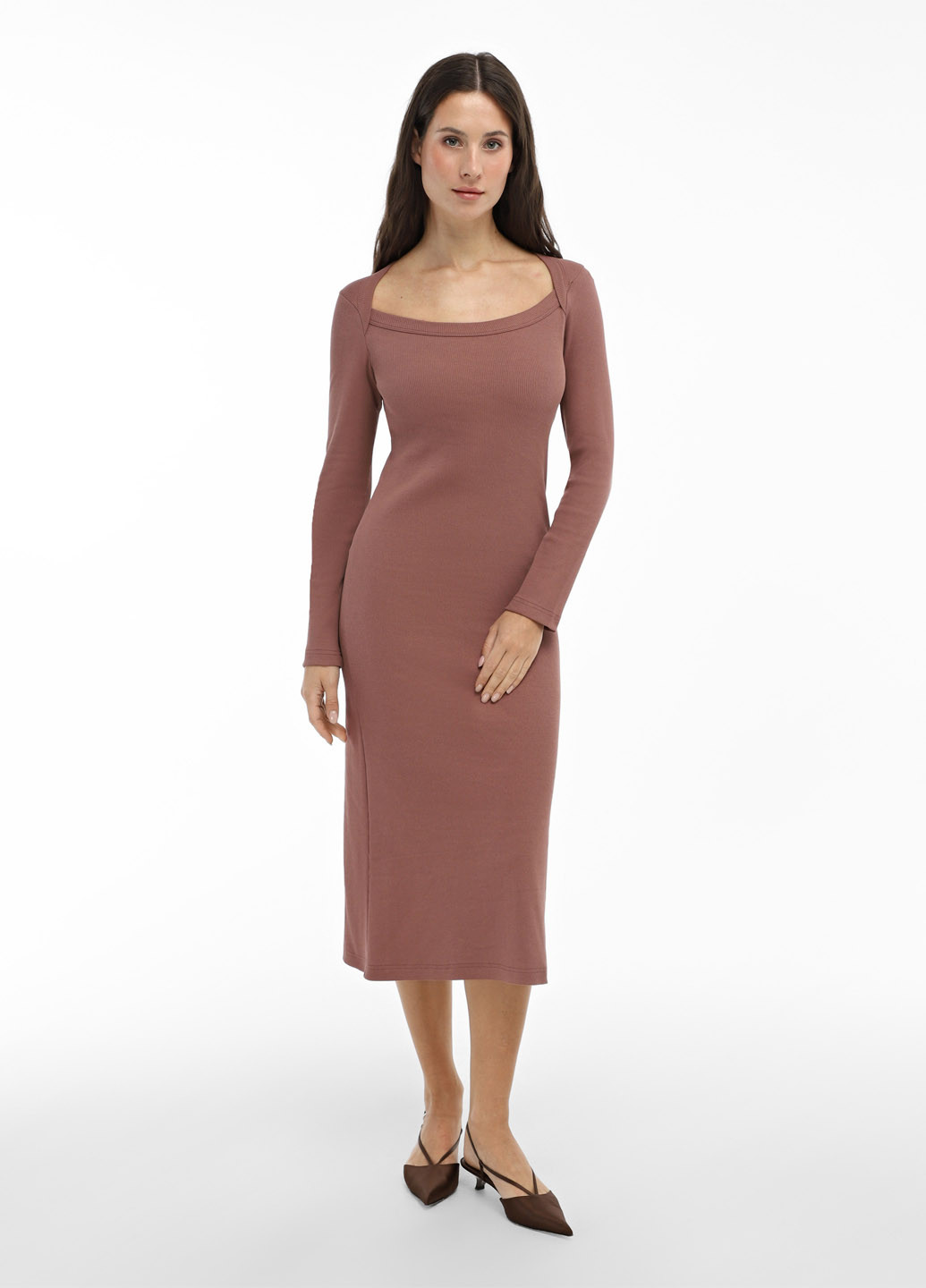 Кофейное кэжуал платье футляр Promin однотонное