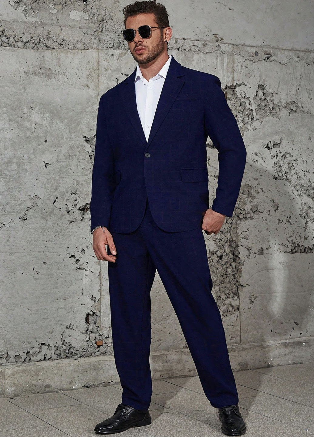 Темно-синий демисезонный костюм (пиджак, брюки) брючный SHEIN