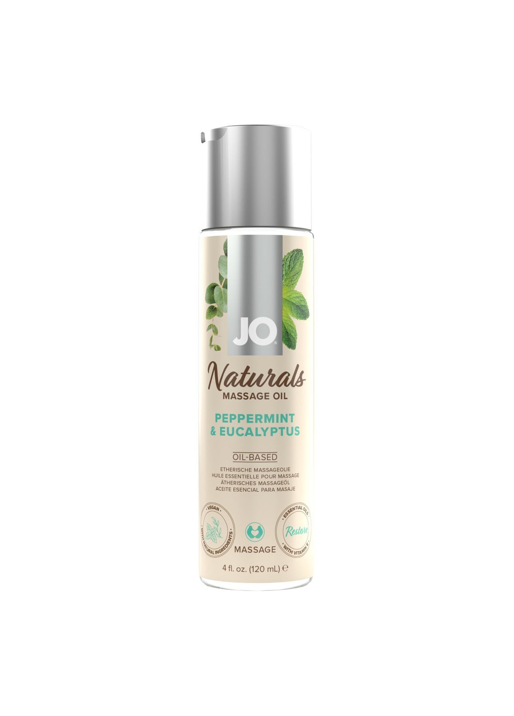 Масажна олія - Naturals Massage Oil - Peppermint & Eucalyptus з натуральними ефірними олія System JO (254046140)