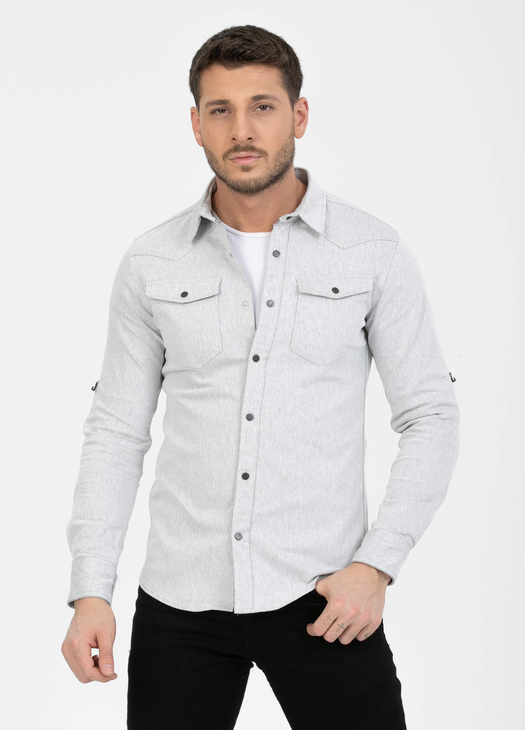 Светло-серая кэжуал, джинсовая рубашка однотонная Trend Collection