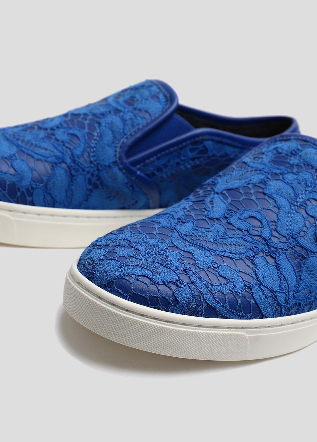 Синие синие кожаные слипоны с кружевом Dolce & Gabbana однотонные