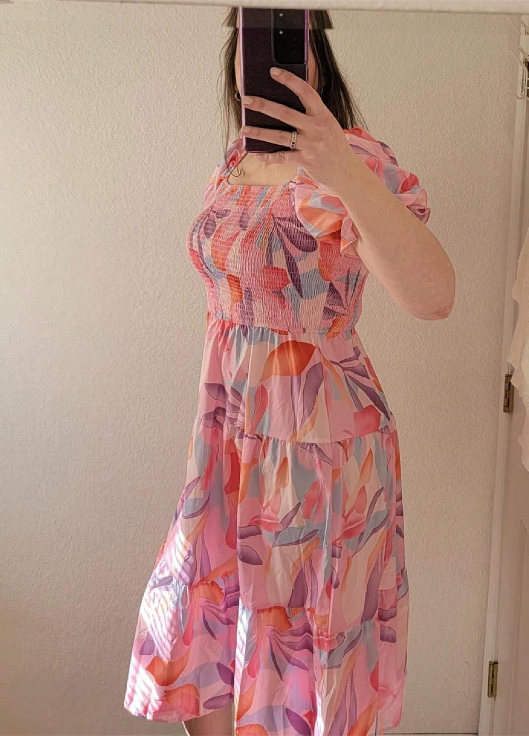 Комбинированное кэжуал платье клеш SHEIN с цветочным принтом