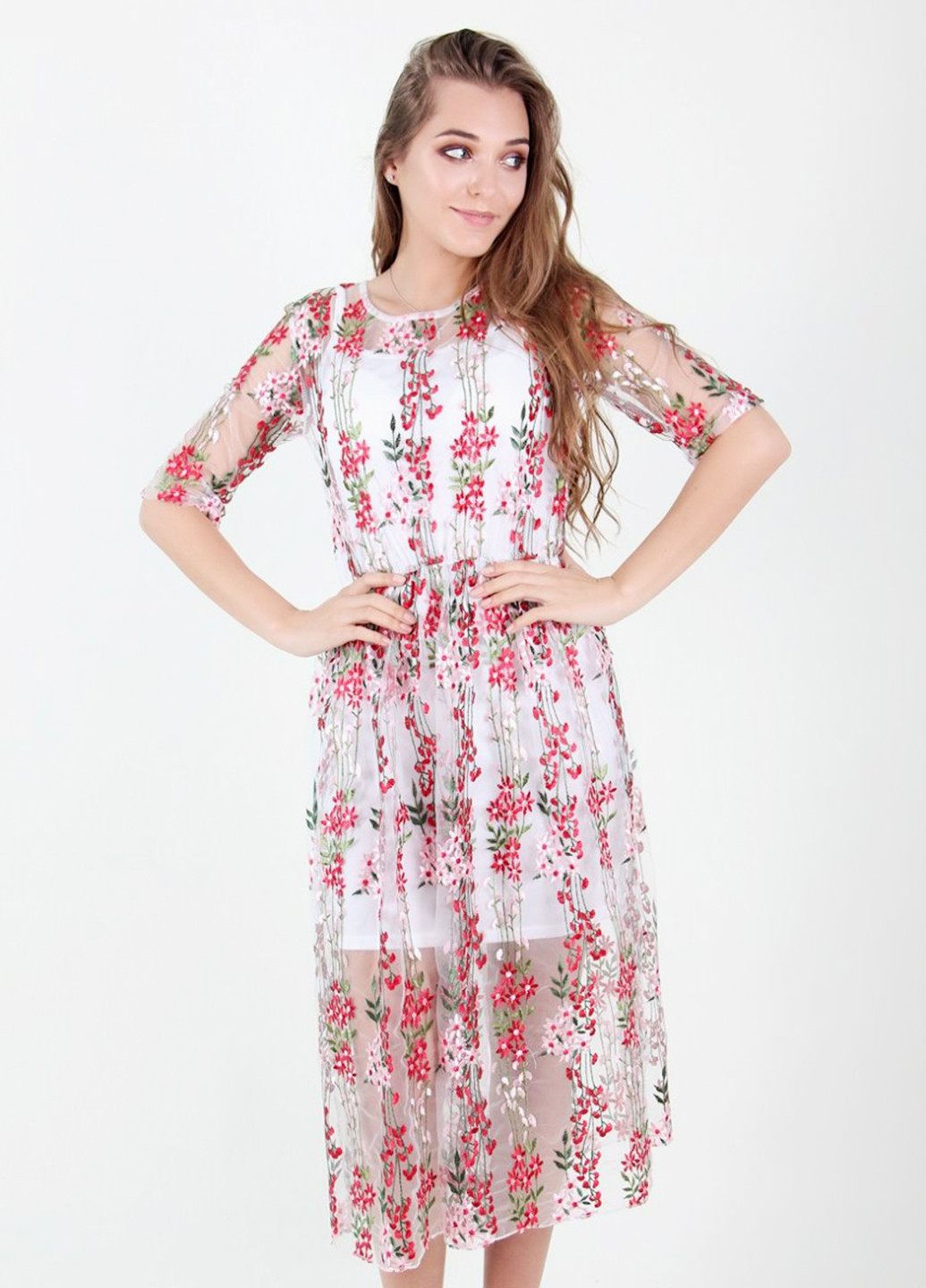 Серое коктейльное платье PeiZe с цветочным принтом