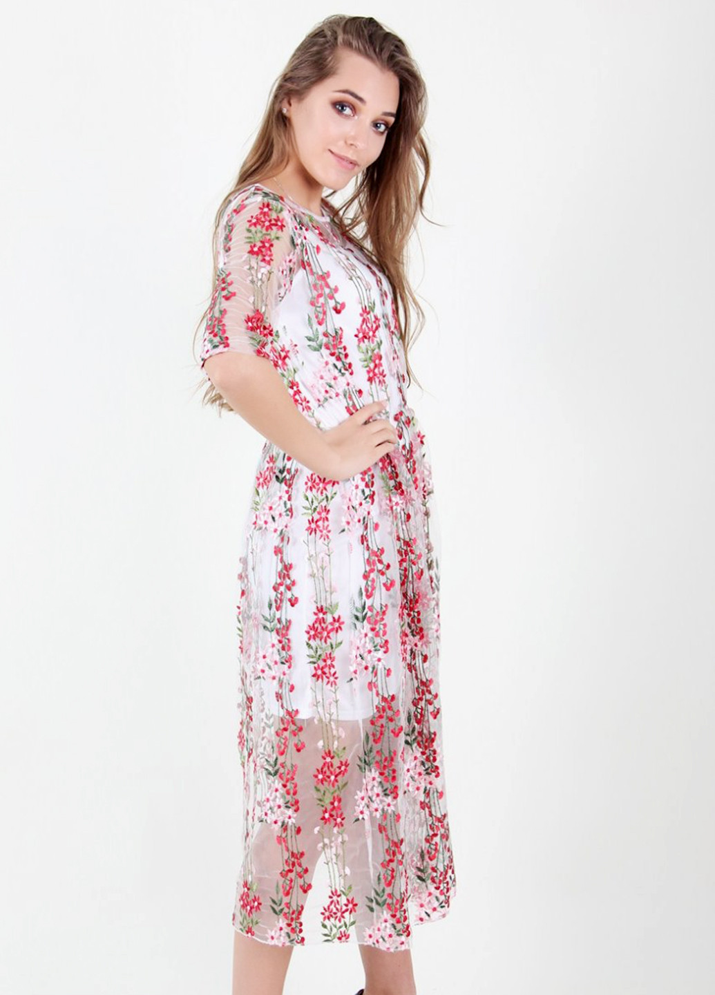 Серое коктейльное платье PeiZe с цветочным принтом