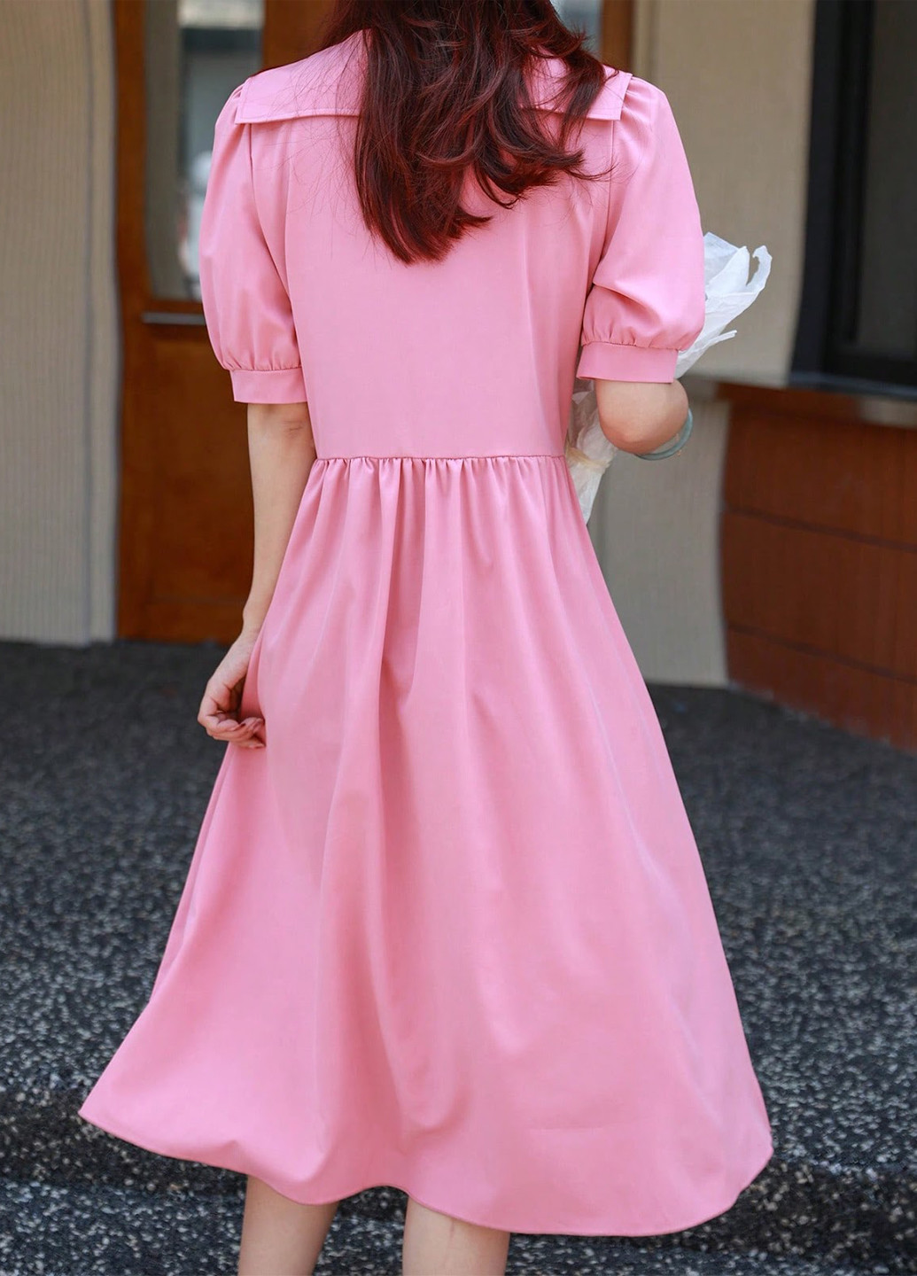 Светло-розовое кэжуал платье а-силуэт SHEIN однотонное