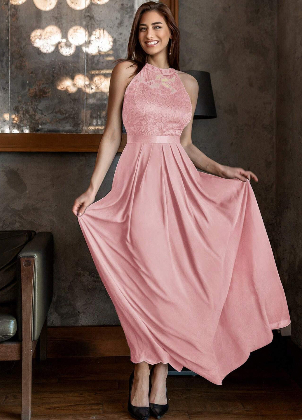 Світло-рожева святковий, вечірня сукня кльош SHEIN однотонна