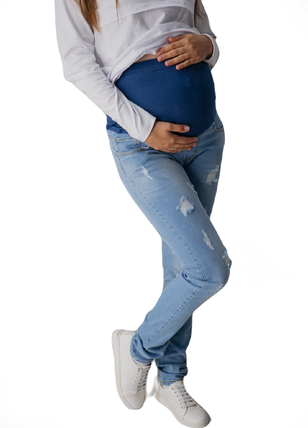 Джинсы для беременных рваные HN - (244376053)