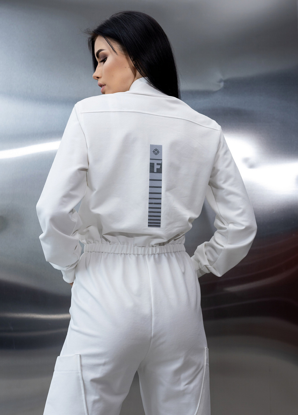 Хлопковый комбинезон с поясом и молнией TOTALFIT комбинезон-брюки однотонный белый кэжуал, спортивный двунитка, хлопок