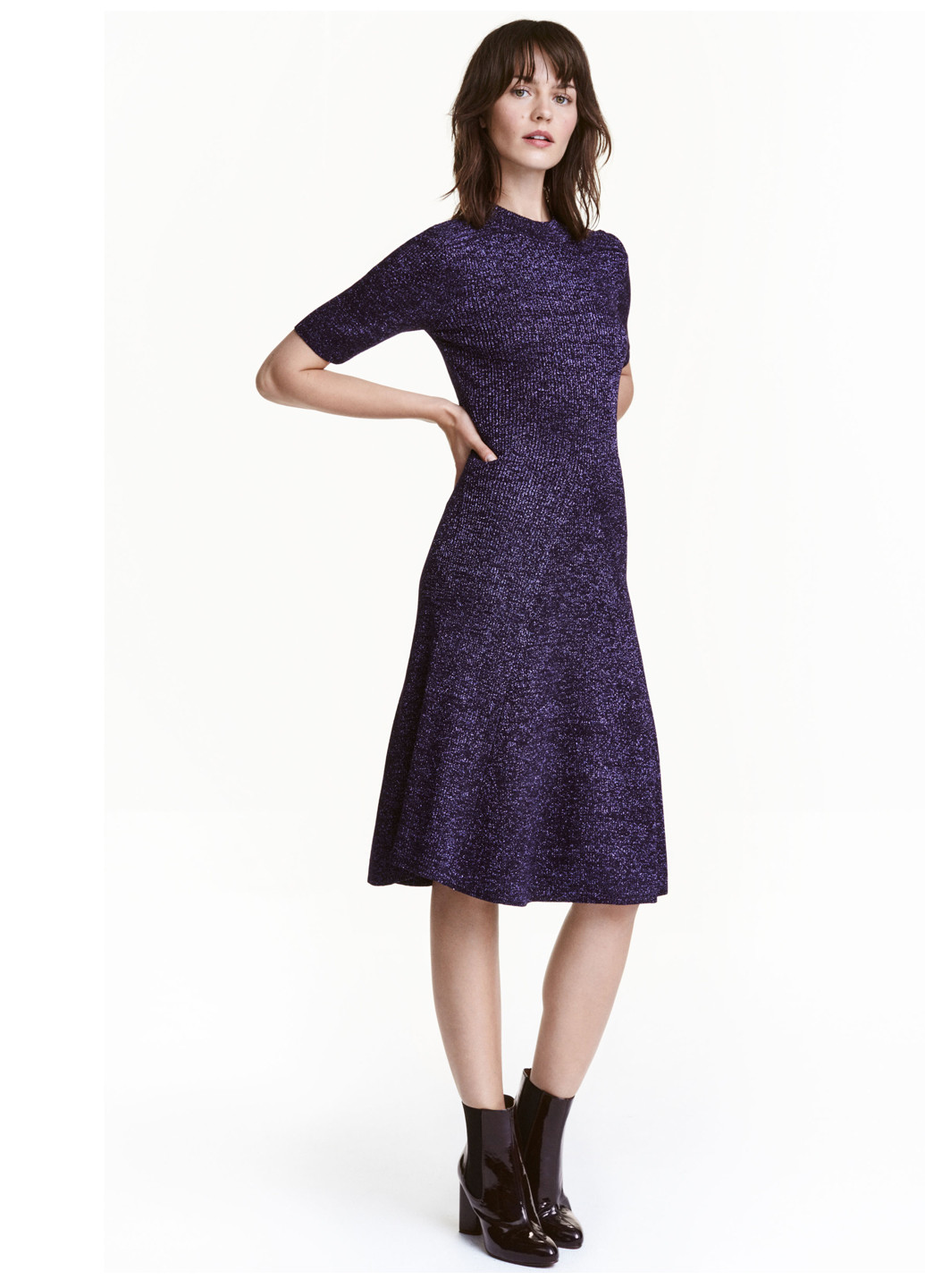 Фиолетовое кэжуал платье клеш H&M меланжевое