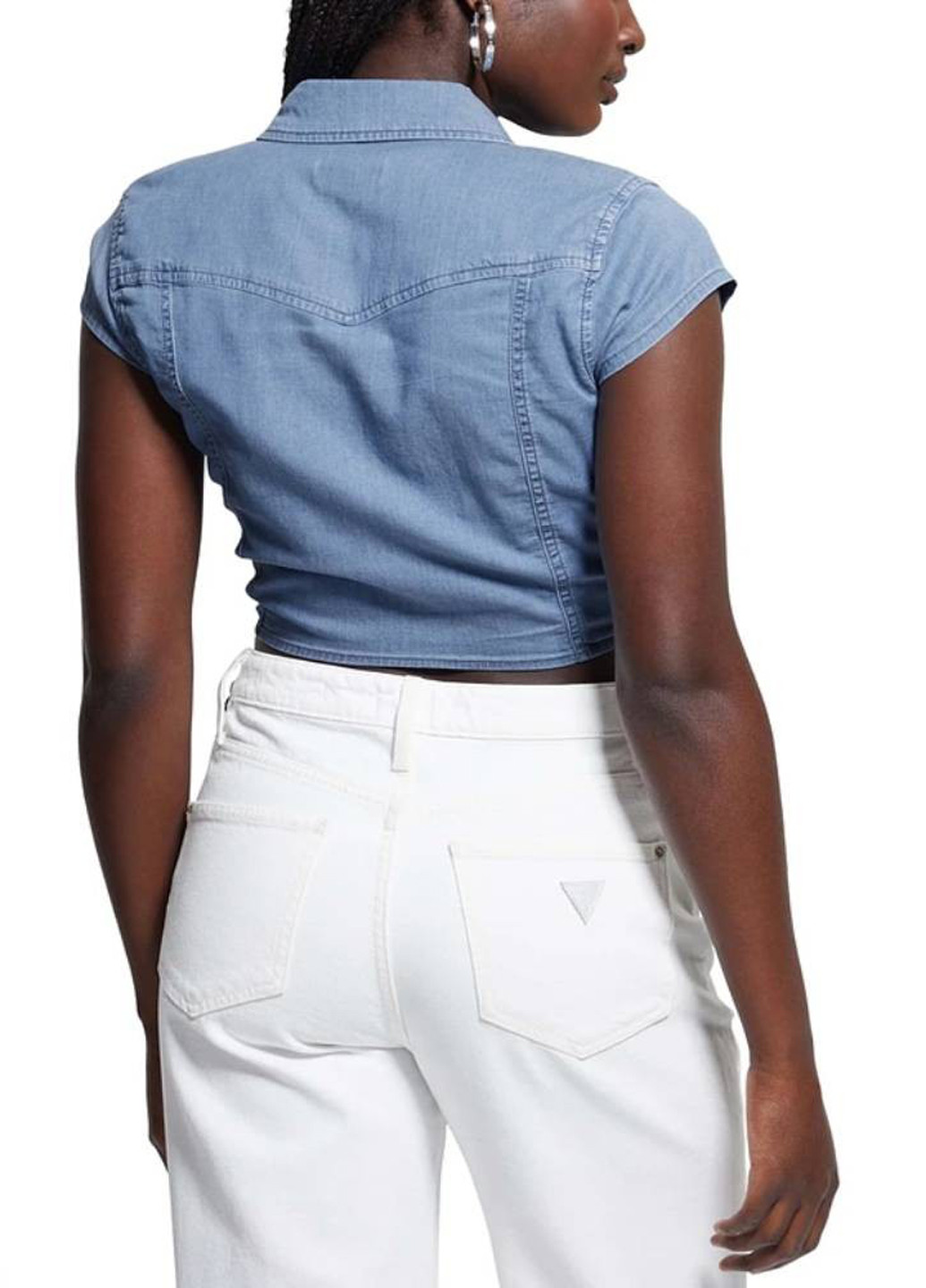 Синяя джинсовая рубашка однотонная Guess