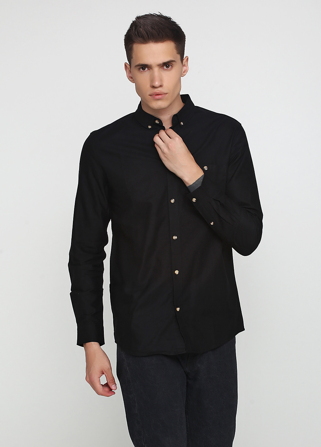 Черная кэжуал рубашка однотонная MTWTFSS Weekday с длинным рукавом